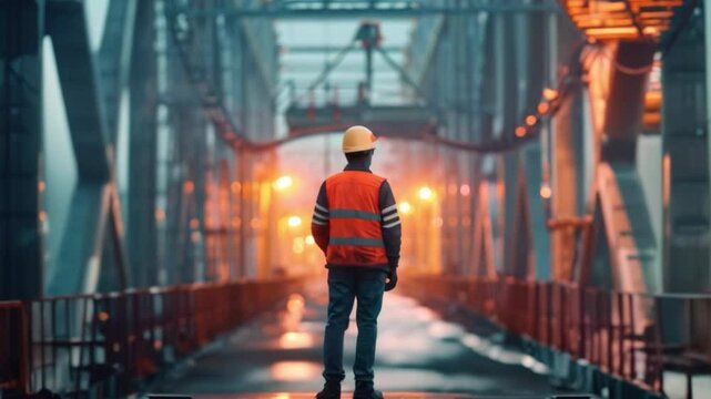 A civil engineer inspecting a bridge under construction, ensuring its safety and integrity.