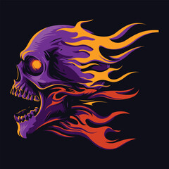 overheated fire skull vector illustration design facing sideways