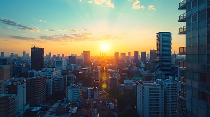 Fototapeta premium Breathtaking Cityscape at Sunset Capturing the Essence of Urban Living