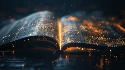 Glowing Open Book with Golden Particles