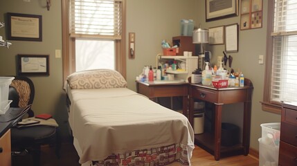 School Nurse Office with Bed and Medical Supplies