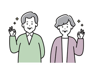 夫婦イラスト　表情　家族 　日本人　嬉しい　シニア 　夫婦　おしゃれ　シンプル　かわいい	