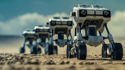 Robots Exploring Martian Landscape in Space Exploration