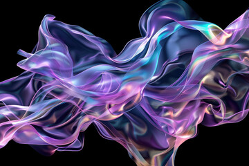 Fototapeta premium Abstract Flowing Holographic Shapes: Isolated on Black Background