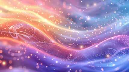 Rainbow-colored sand background with fluid waves subtle gradients glowing stars particles