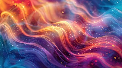 Cascading rainbow sand layers smooth gradients shimmering particles blurred areas