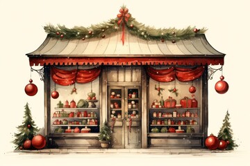 Shop displaying christmas ornament architecture illuminated celebration.