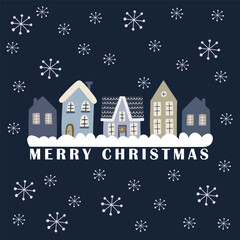 Merry Christmas greeting card with hand drawn flat elements. Doodles and sketches vector Christmas illustrations. Happy new year.