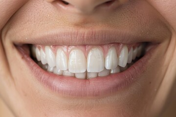 Fototapeta premium A detailed photograph capturing a bright, straight, and healthy set of teeth, highlighting the results achievable through excellent dental care and regular maintenance.