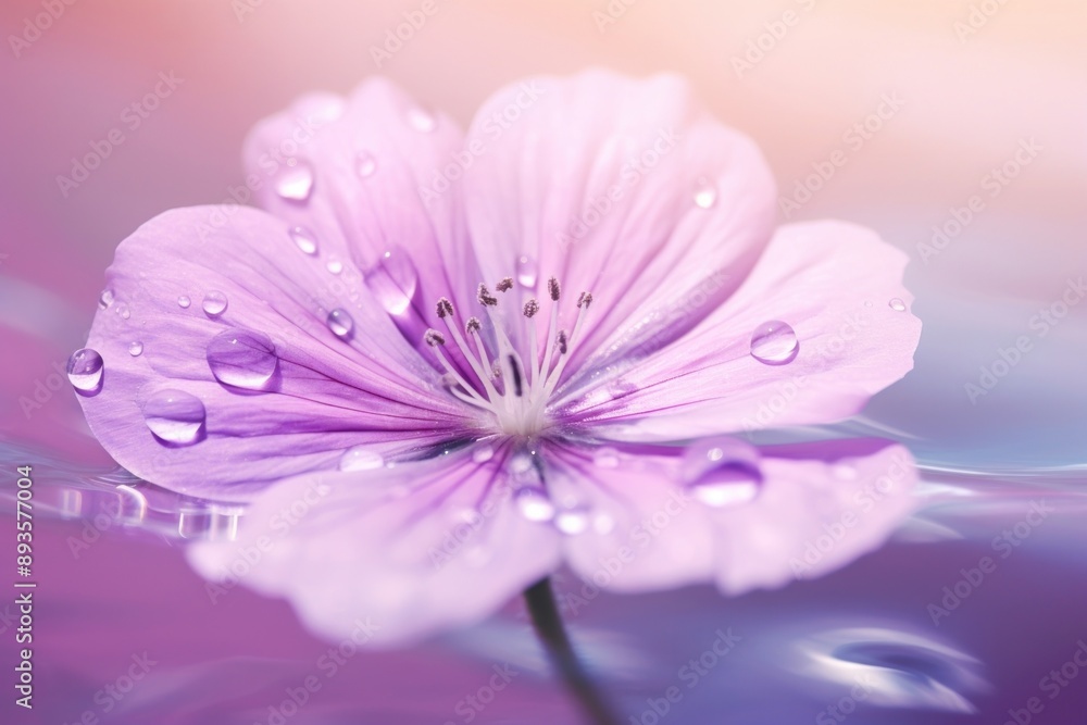 Sticker water droplet on cranesbill flower outdoors blossom.