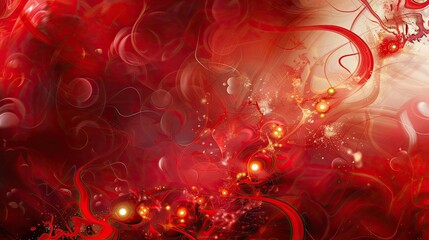 Dynamic backdrop with vibrant red brushstrokes luminous bokeh fluid patterns and fractal designs