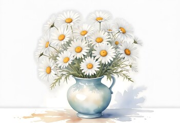 Watercolor Daisies Bouquet in a Vase Illustration with space for text