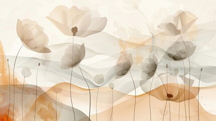 Peaceful wallpaper with flower silhouettes and soft gradients