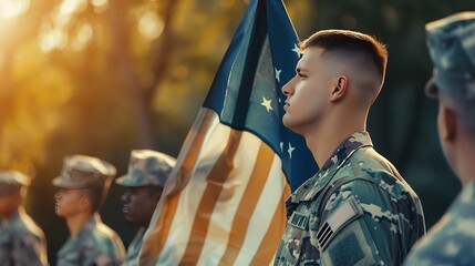 A military honor guard folds the flag, honoring sacrifice and valor of those who served.