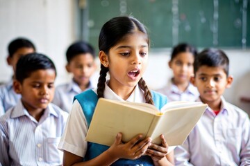 Indian student reading aloud in class





