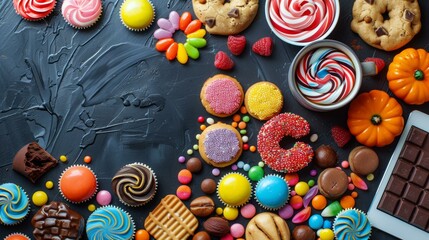 Fototapeta premium Colorful Desserts, Halloween Treats, Variety of Sweet Pastries