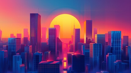 Fototapeta premium Skyscrapers and office buildings, minimalist poster design, vector brilliance and small golden accents
