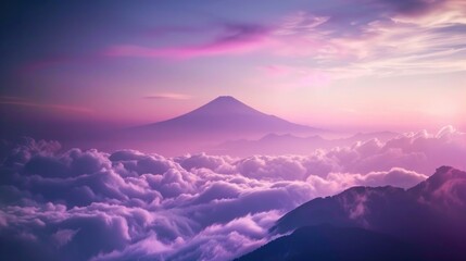 Mount Fuji Above the Clouds at Sunset