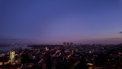 Zemun municipality in the city of Belgrade, Serbia, blue hour evening cityscape.