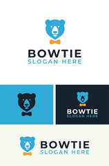 Creative Hipster Bear Bow Tie Suit Logo Design Branding Template