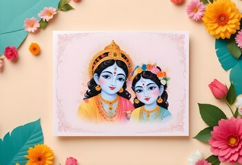 Fototapeta premium Krishna Janmashtami, hindu religion mockup cards and background