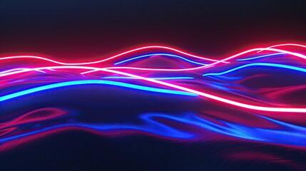vibrant red blue neon light waves abstract background dynamic energy flow concept