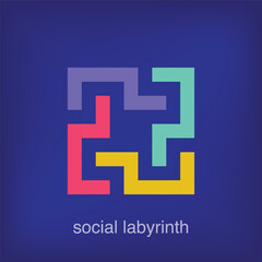 Social maze lines, company logo. Creative colorful graphics. Corporate brand abstract success shape. Vector