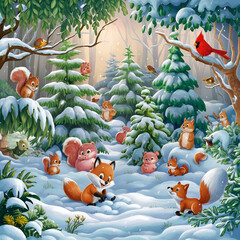 Fototapeta premium cartoon style winter forest background