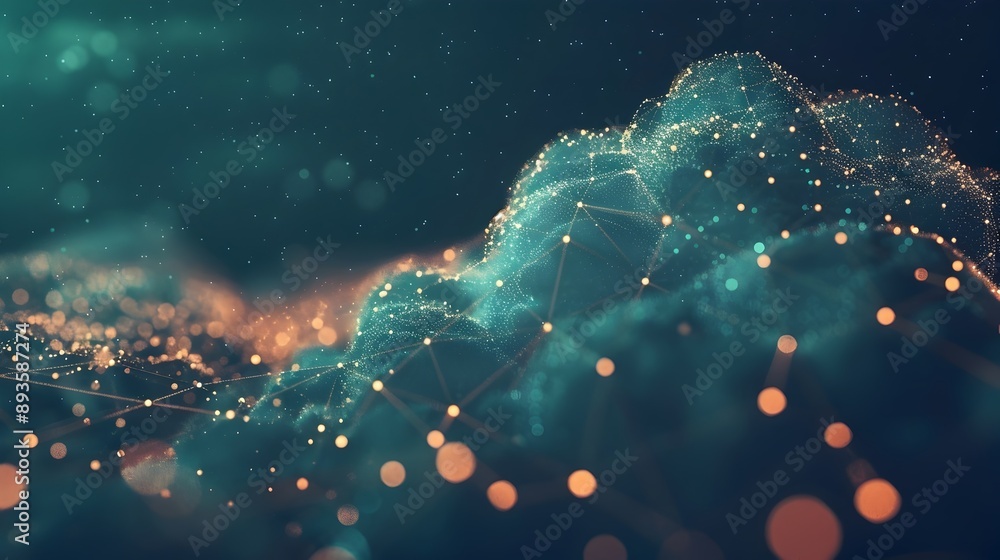 Poster seamless digital network cloud computing connectivity concept with interconnected nodes