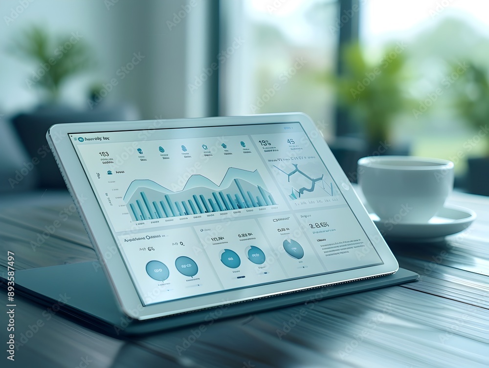 Poster real time cloud computing analytics dashboard on tablet device