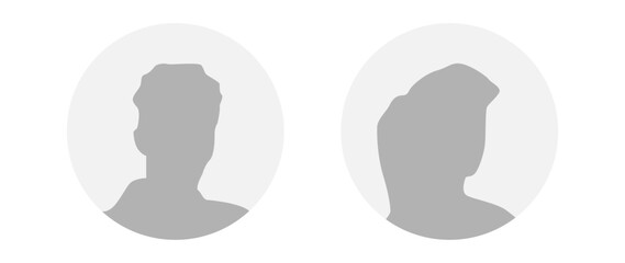 Vector flat illustration in grayscale. A man and a woman. Avatar, user profile, person icon, profile picture. Suitable for social media profiles, icons, screensavers and as a template.