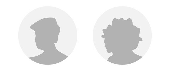Vector flat illustration in grayscale. A man and a woman. Avatar, user profile, person icon, profile picture. Suitable for social media profiles, icons, screensavers and as a template.