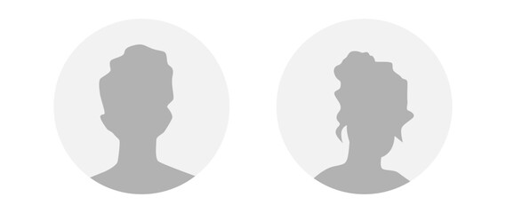 Vector flat illustration in grayscale. A man and a woman. Avatar, user profile, person icon, profile picture. Suitable for social media profiles, icons, screensavers and as a template.