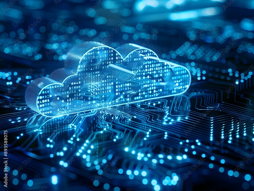 Poster secure data transfer to the cloud encryption symbols and computing concept
