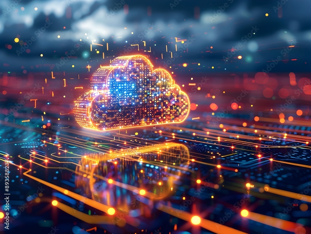 Poster secure data transfer to cloud computing conceptual visualization with encryption symbols