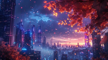 Fototapeta premium Neon-Lit Urban Jungle