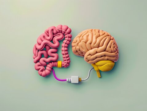 brain connected to intestines illustrating mind-gut relationship