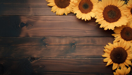 Sunflowers on wooden background