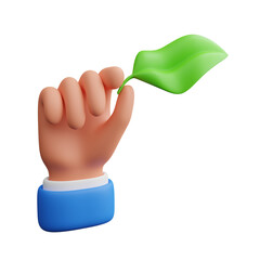 Hand Holding Leaves 3d illustration