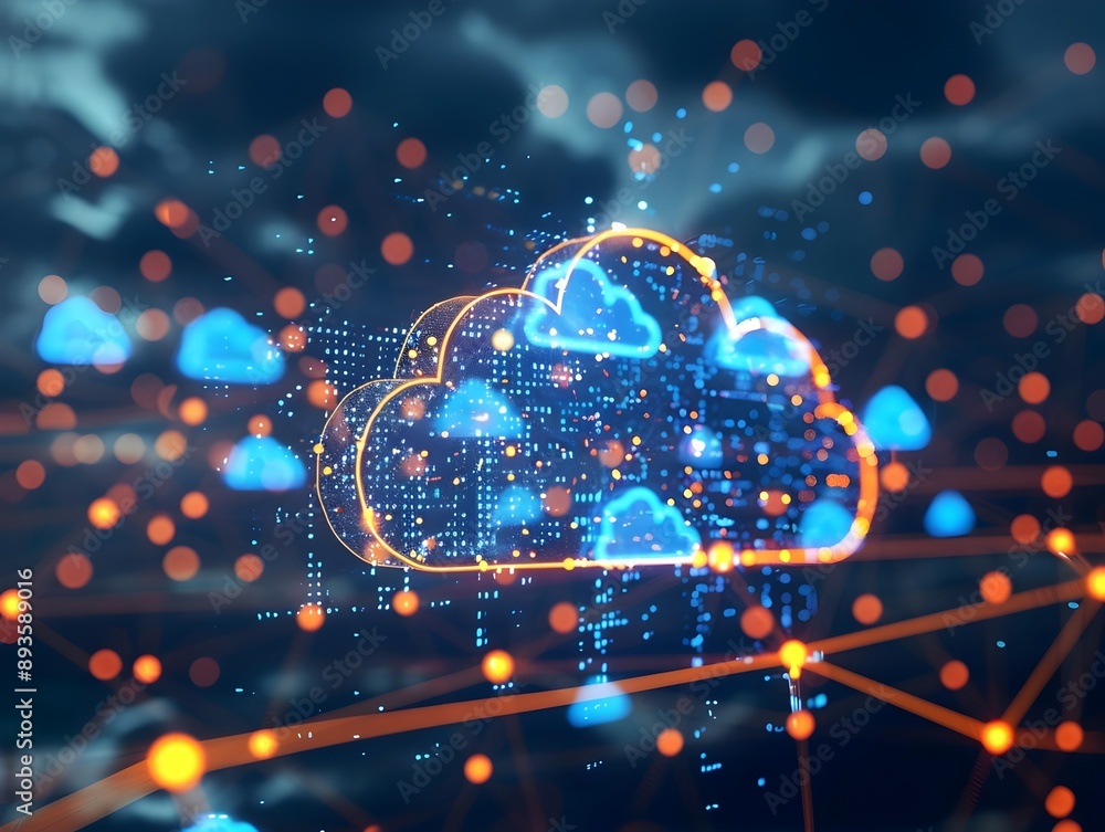 Poster innovative cloud computing concept with scalable digital infrastructure and icons