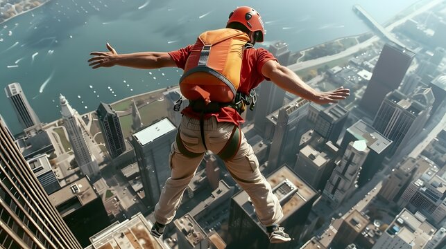 Base Jumper Leaping From Skyscraper