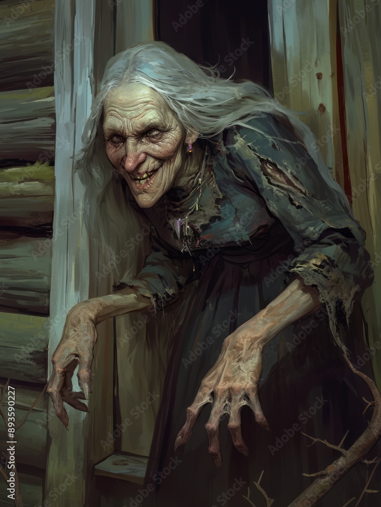 Wall mural old scary witch