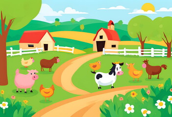 Obraz premium farm animals in a field