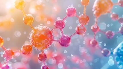 Illustration of colorful molecules interconnected, with a pastel background, highlighting the beauty of molecular structures.