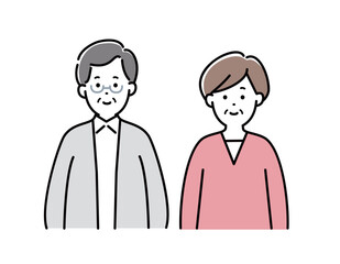 夫婦イラスト　表情　家族 　日本人　シニア 　夫婦　おしゃれ　シンプル　かわいい	