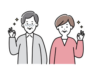 夫婦イラスト　表情　家族 　日本人　嬉しい　シニア 　夫婦　おしゃれ　シンプル　かわいい	