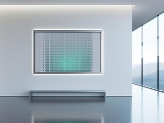 Fototapeta premium Contemporary art installation in a modern gallery featuring digital patterns and sleek architectural design.