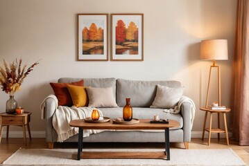 Cozy living room in autumn theme. Warm and Cozy Living Room Ideas.