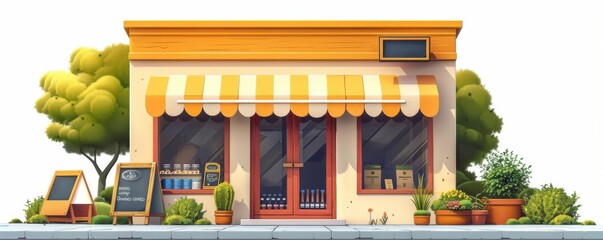 Naklejka premium A storefront clipart, small business element, cartoon style, colorful, isolated on white background