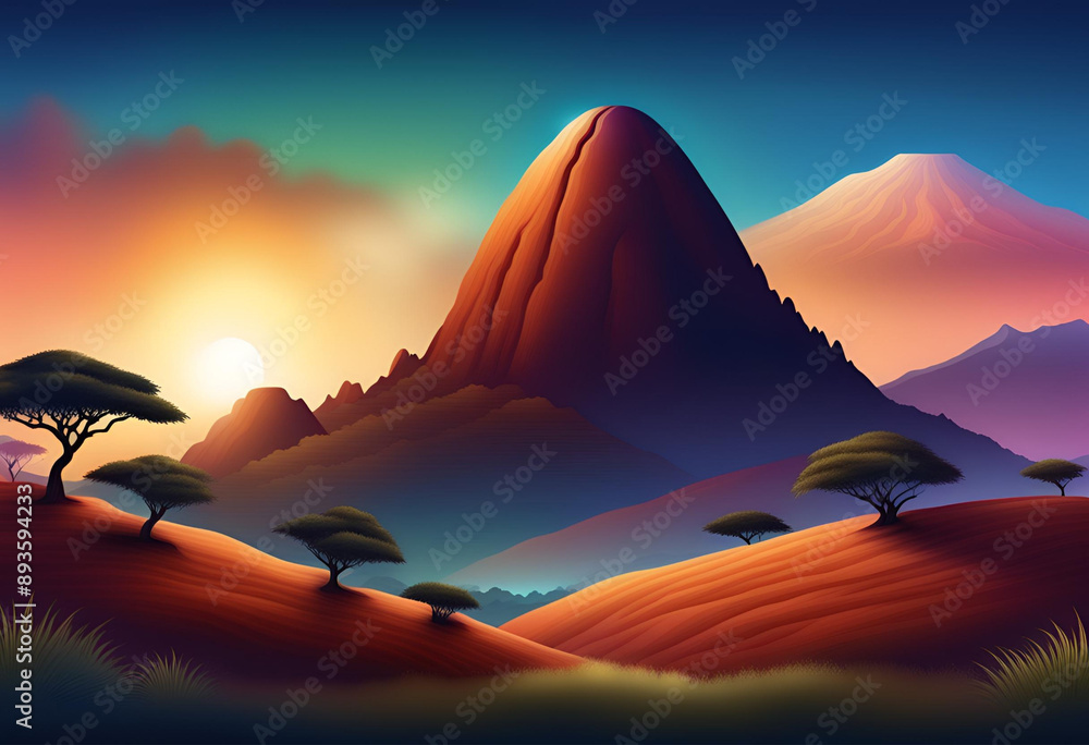 Wall mural sunset over the mountains